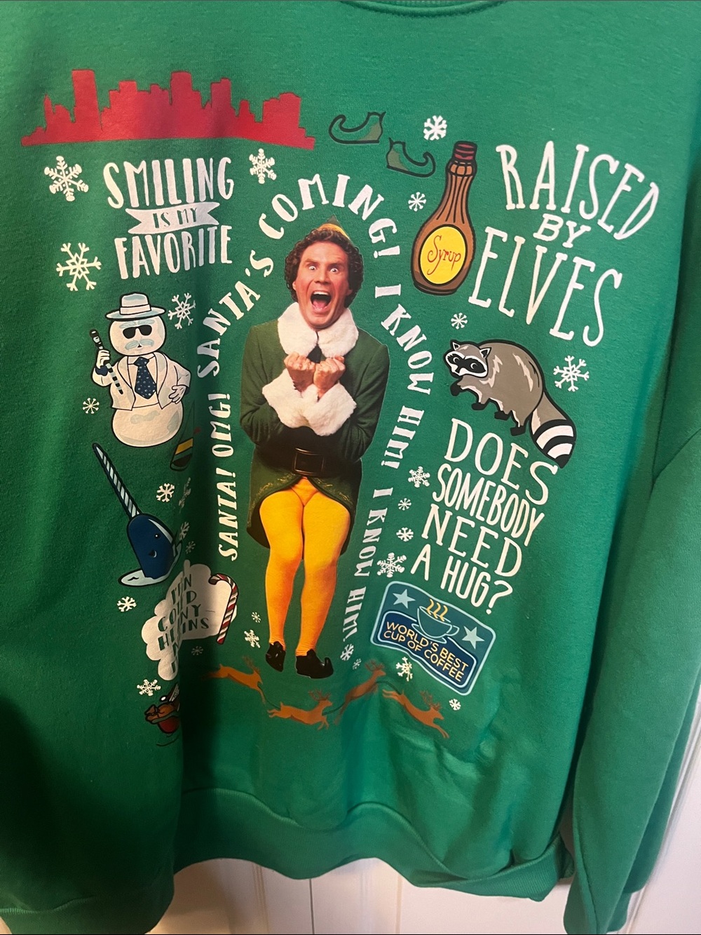 Buddy the Elf Green Graphic Crewneck Sweater with Iconic Movie Print - Picture 4 of 5